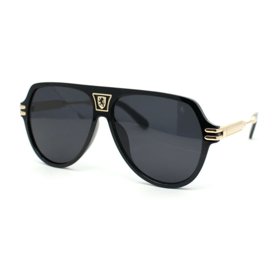 Mens Luxury Rich Mogul Flat Top Racer Plastic Sunglasses Black Gold - Black