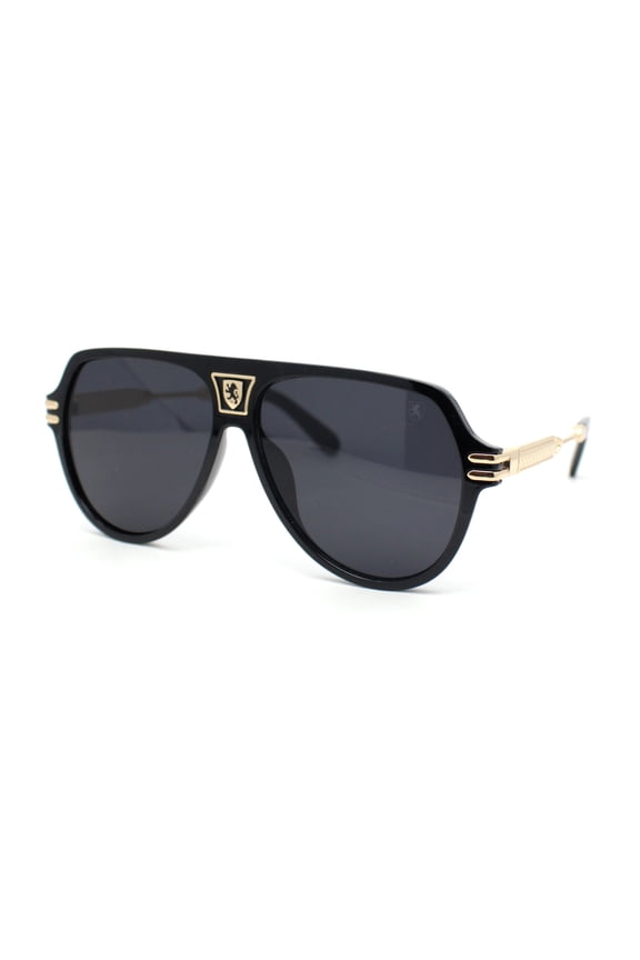 Mens Luxury Rich Mogul Flat Top Racer Plastic Sunglasses Black Gold - Black