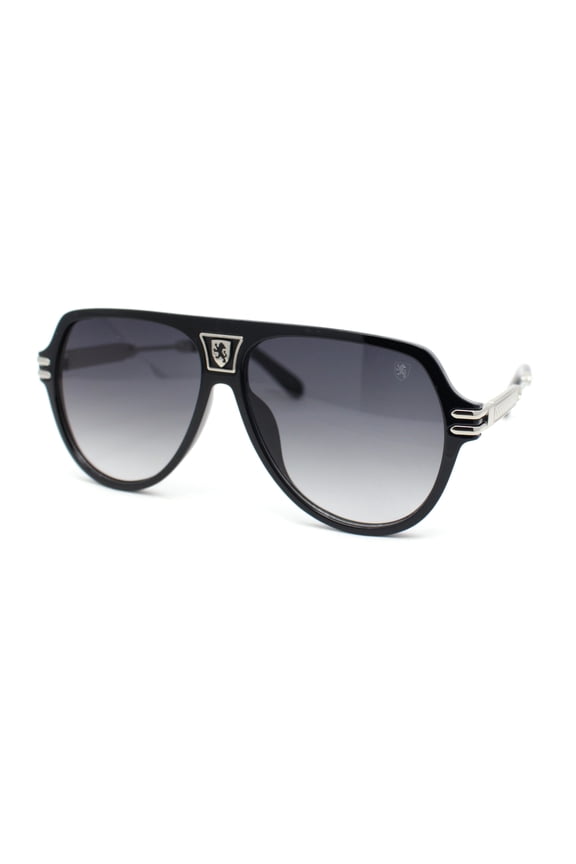 Mens Luxury Rich Mogul Flat Top Racer Plastic Sunglasses Black Silver - Smoke