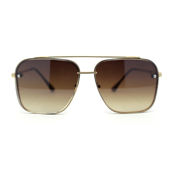 Mens Luxury Rimless Euro Style Mafia Metal Rim Rectangle Sunglasses Gold - Brown