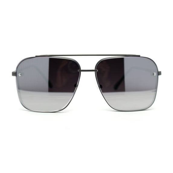 Mens Luxury Rimless Euro Style Mafia Metal Rim Rectangle Sunglasses Gunmetal - Silver Mirror