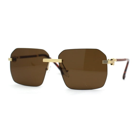 Mens Luxury Rimless Pimp Baller Rectangle Sunglasses Gold Brown