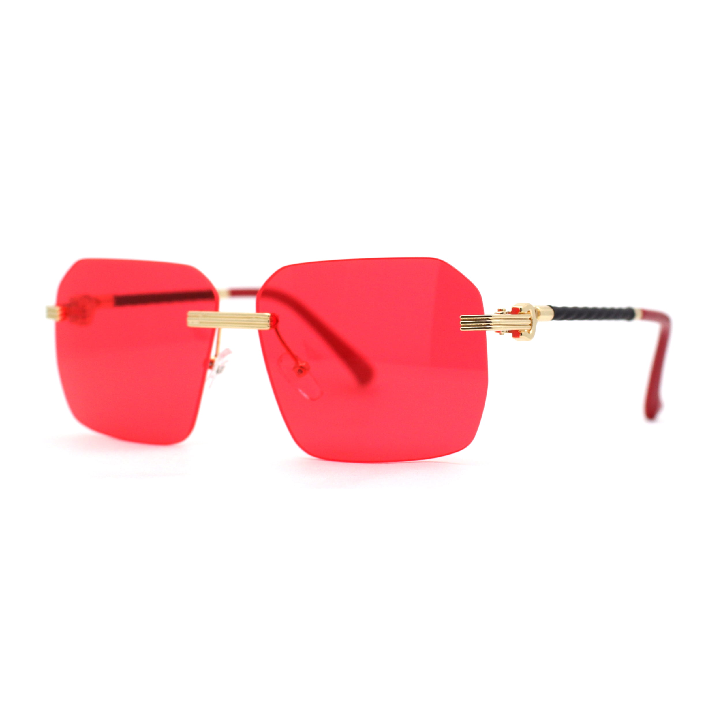 Rimless sunglasses men women gold temples red lenses Pif wear Slim 6