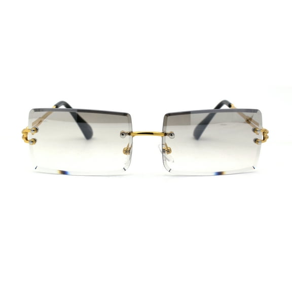 Mens Luxury Rimless Squared Rectangular Fashion Sunglasses Gold Light Grey