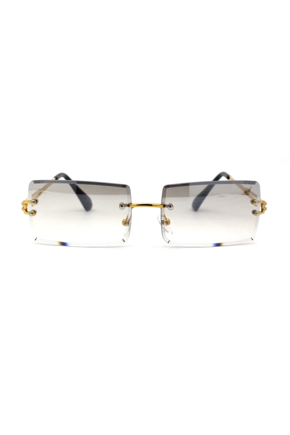 Mens Luxury Rimless Squared Rectangular Fashion Sunglasses Gold Light Grey