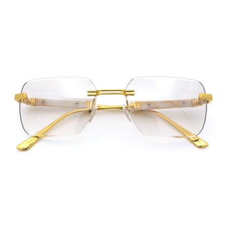 Mens Luxury Urban Gangster Beveled Rimless Rectangle Sunglasses Gold - Clear Mirror