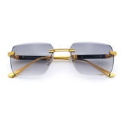 Mens Luxury Urban Gangster Beveled Rimless Rectangle Sunglasses Gold - Smoke