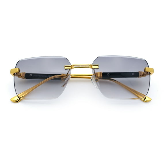 Mens Luxury Urban Gangster Beveled Rimless Rectangle Sunglasses Gold - Smoke