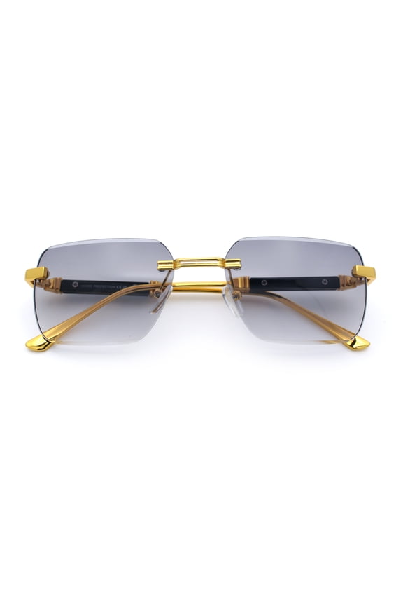 Mens Luxury Urban Gangster Beveled Rimless Rectangle Sunglasses Gold - Smoke