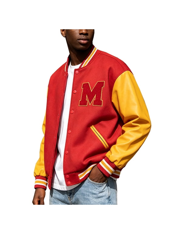 Men's "M" Letter Varsity Jacket Letterman Style with PU Leather Sleeves XL