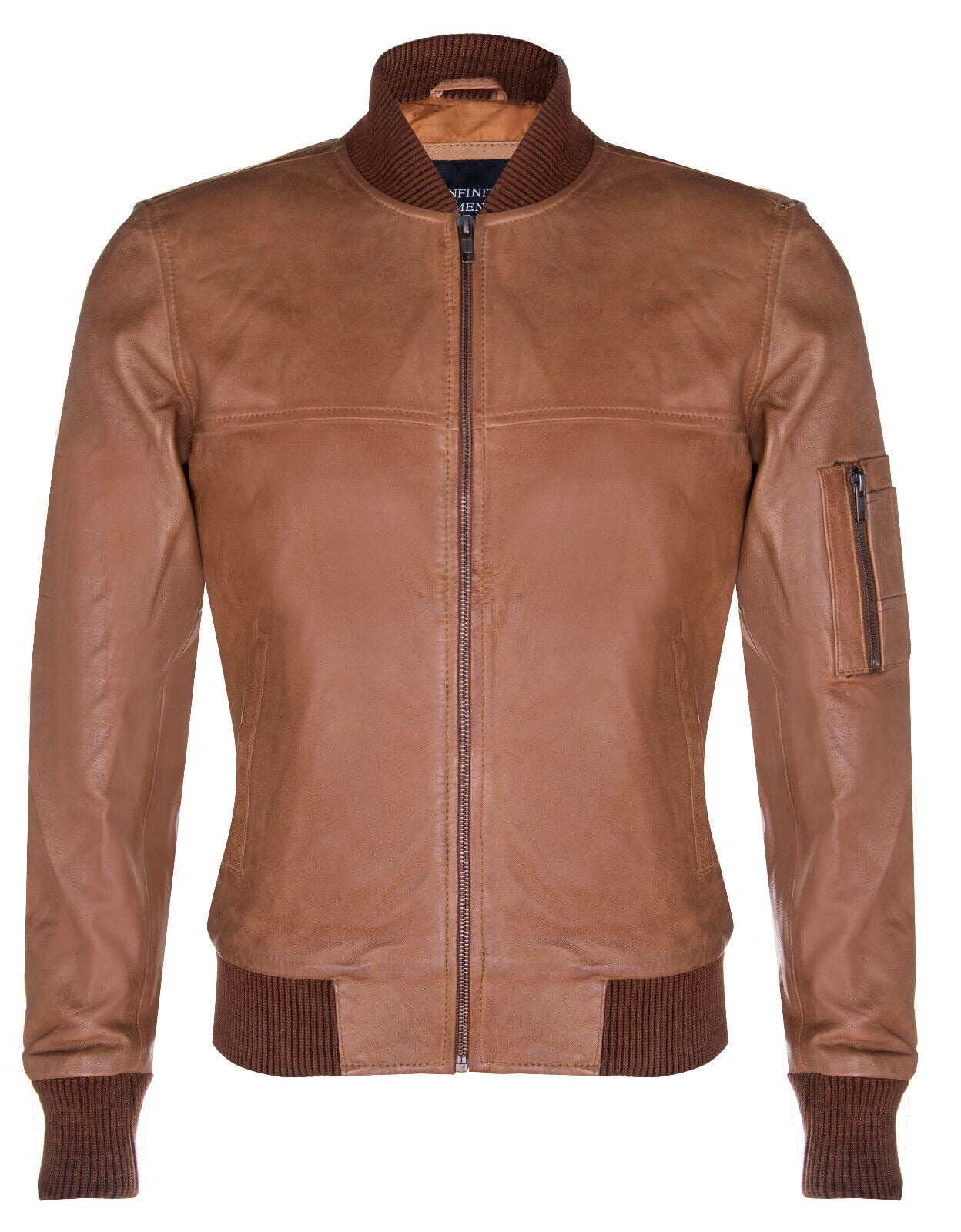 Mens MA-1 Leather Bomber Jacket-Cowes in Tan - Walmart.com