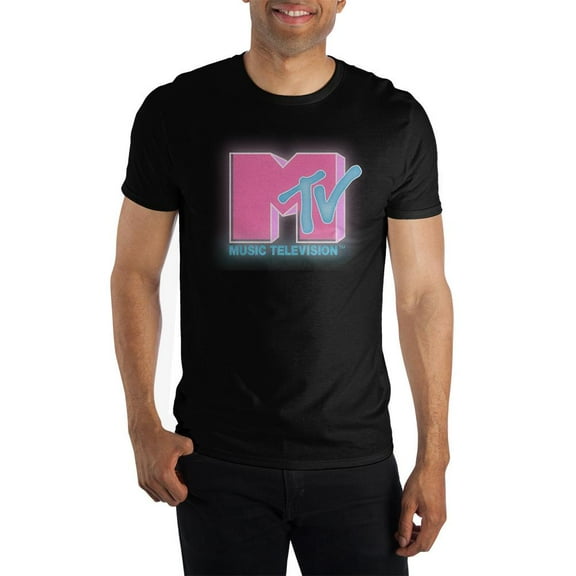 Mens MTV Music Television Symbol Black Short Sleeve Shirt-Medium