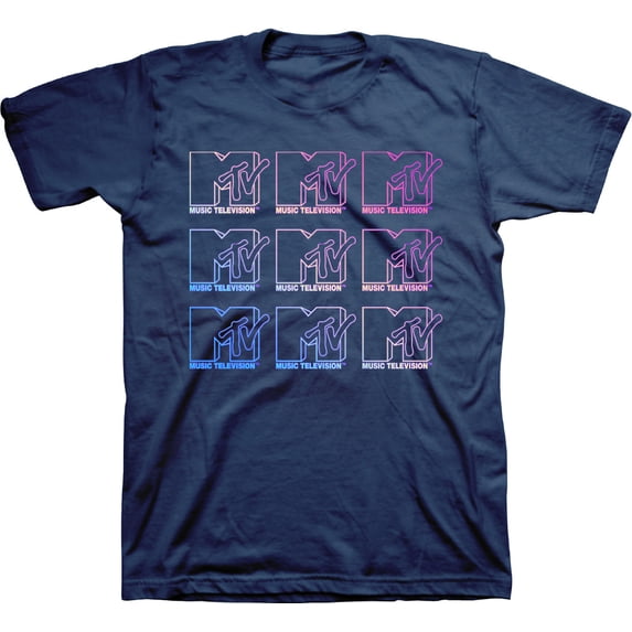 Mens MTV Retro Logo Shirt - MTV Classic 90s tee - MTV Classic 1980s T-Shirt (Athletic Navy, Medium)