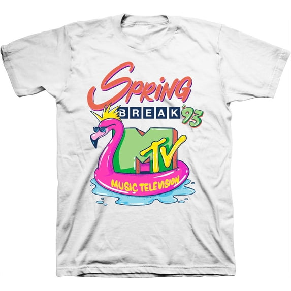 Mens MTV Retro Logo Shirt - MTV Classic 90s tee - MTV Classic 1980s T-Shirt (White, Medium)