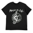 thumbnail image 1 of Mens MUSIC IS LIFE Musician Quote Saying Vintage Notes Graphic Round Neck T-Shirt Black, 1 of 5