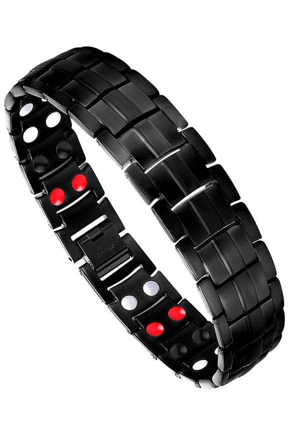 Mens Magnetic Bracelet Titanium Steel Magnetic Bracelet with Double Row 4 Elements Magnets (Silver)