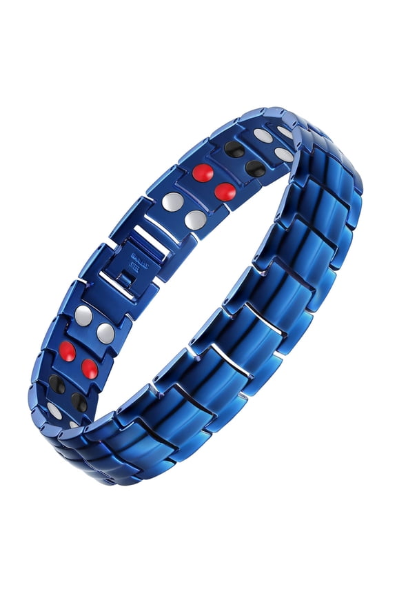 Mens Magnetic Bracelet Titanium Steel Magnetic Bracelet with Double Row 4 Elements Magnets (Silver)