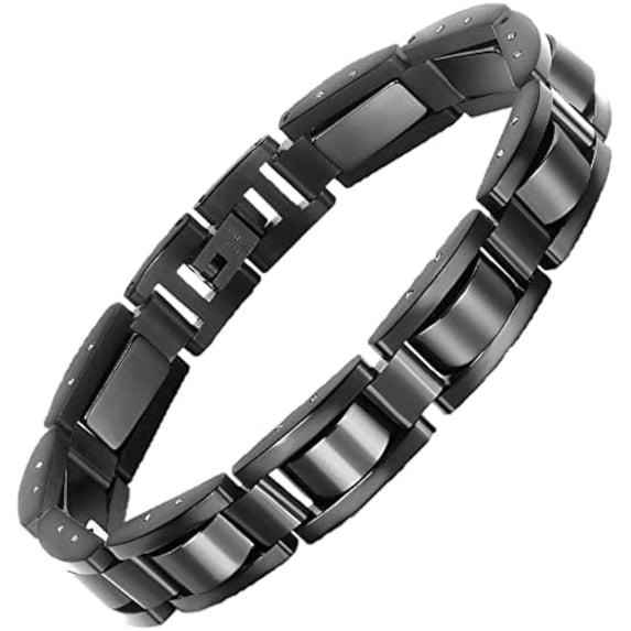Mens Magnetic Bracelets, Classic Balck Titanium Stainless Steel Bracelet with Natural Hematite Magnet Stones,Men's Jewelry Gifts, 8.66 inch