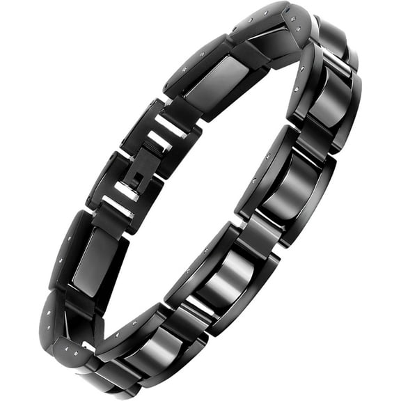 Mens Magnetic Bracelets, Classic Balck Titanium Stainless Steel Bracelet with Natural Hematite Magnet Stones,Men's Jewelry Gifts, 8.66 inch