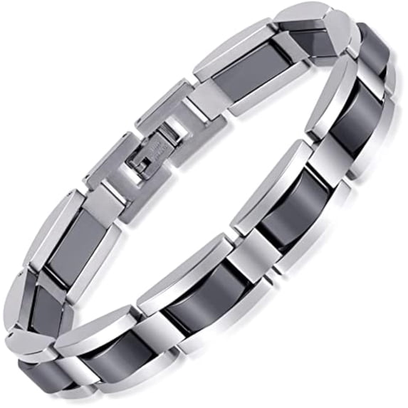 Mens Magnetic Bracelets, Classic Balck Titanium Stainless Steel Bracelet with Natural Hematite Magnet Stones,Men's Jewelry Gifts, 8.66 inch