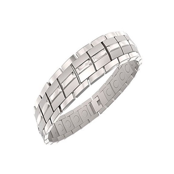 Mens Magnetic Titanium Bracelet Silver for Arthritis and Carpel Tunnel, Size Adjuster, Gift Box (9.5)
