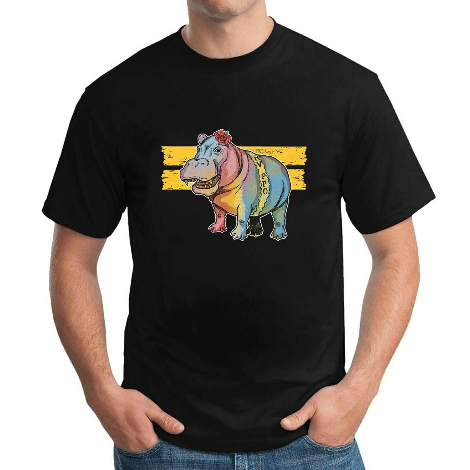 Mens Mama Hippo Round Neck T Shirts Black Large - Walmart.com