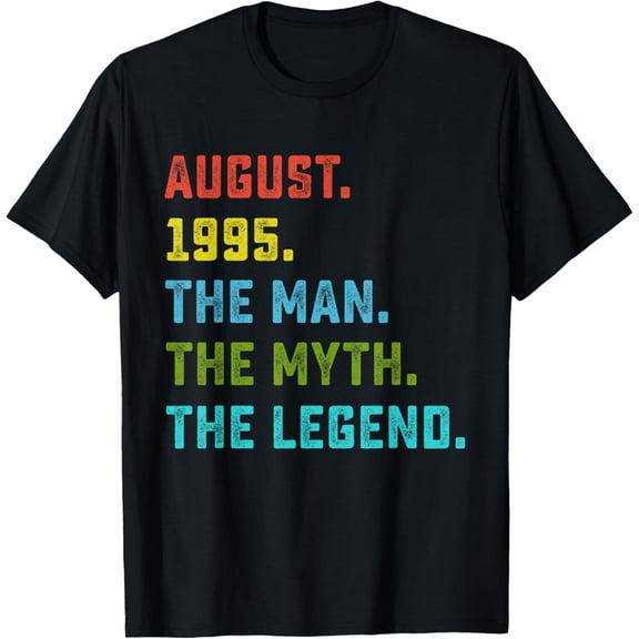 Mens Man Myth Legend August 1995 28th Birthday Gift 28 Years Old T-ShirtMen and women, Black T-shirt, size: Extra large