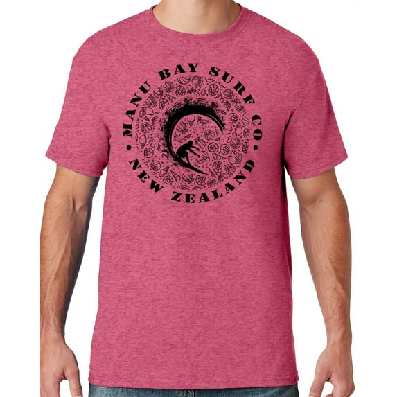 Mens Manu Bay Surf Company BLACK BARREL SURFER T-shirt, 2XL Vintage Heather Red