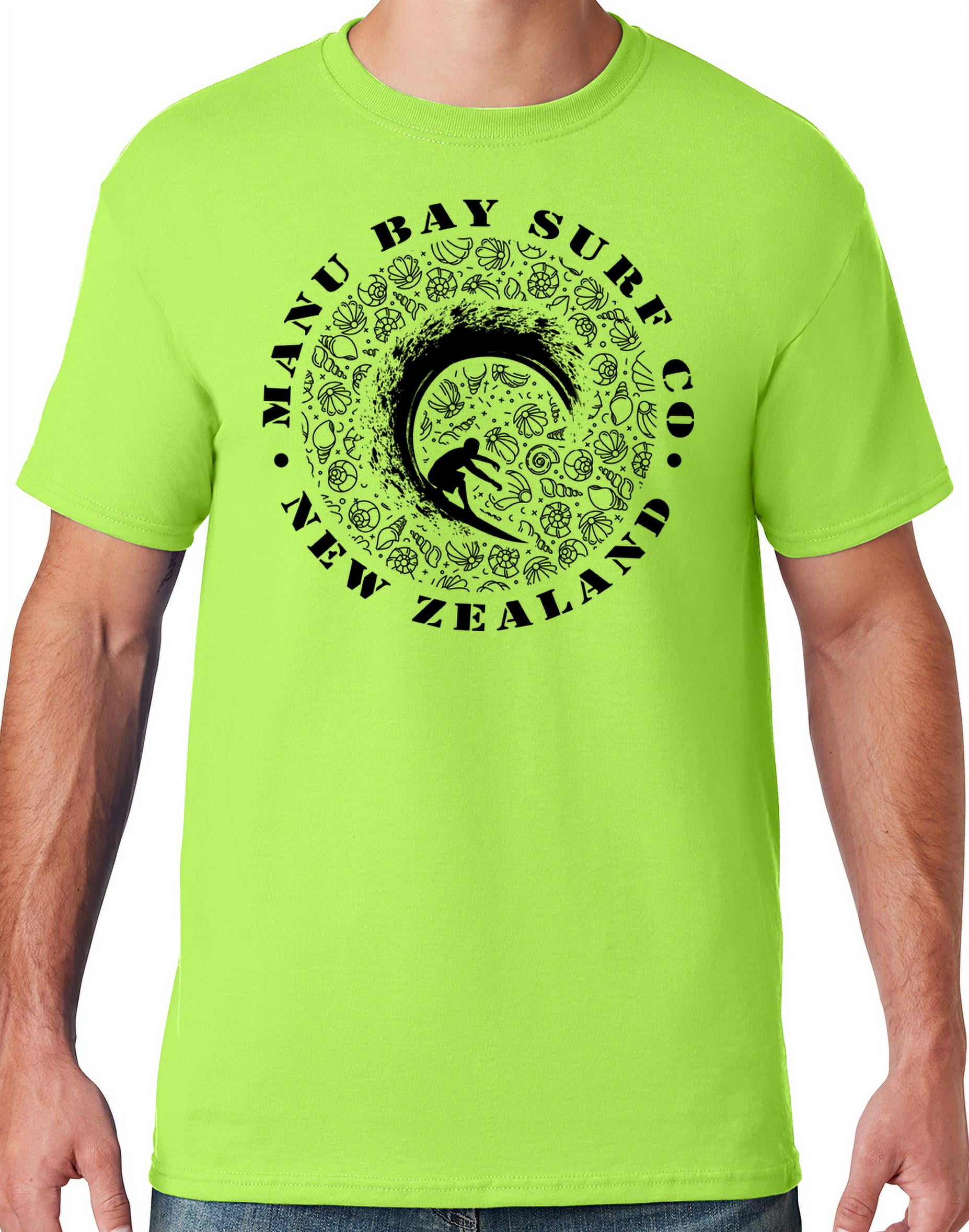 Mens Manu Bay Surf Company BLACK BARREL SURFER T-shirt, 3XL Neon Green