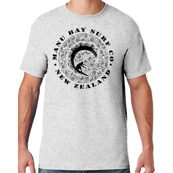 Mens Manu Bay Surf Company BLACK BARREL SURFER T-shirt, Large Ash Grey