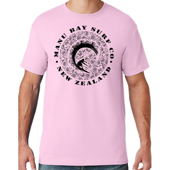 Mens Manu Bay Surf Company BLACK BARREL SURFER T-shirt, Large Classic Pink