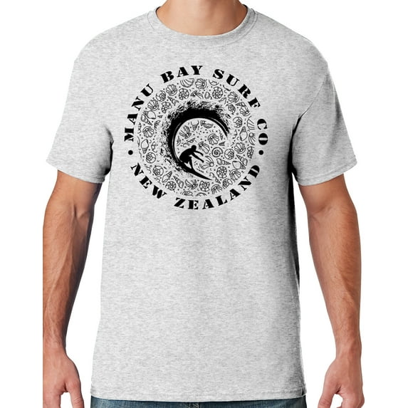 Mens Manu Bay Surf Company BLACK BARREL SURFER T-shirt, Medium Ash Grey