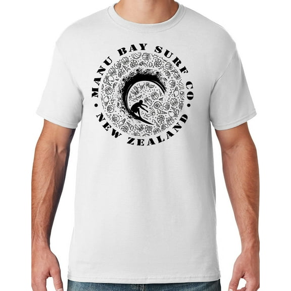 Mens Manu Bay Surf Company BLACK BARREL SURFER T-shirt, Medium White