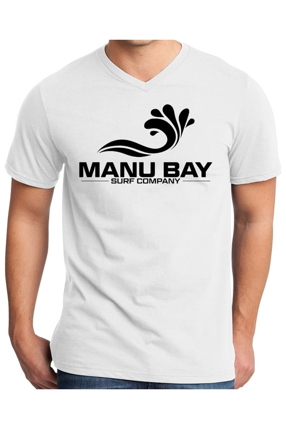 Mens Manu Bay Surf Company BLACK LOGO Surfer T-shirt, Medium White