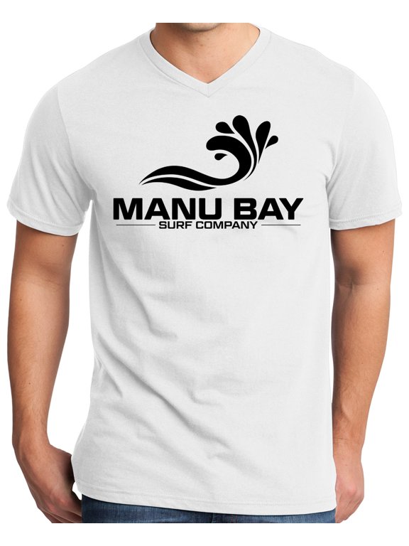 Mens Manu Bay Surf Company BLACK LOGO Surfer T-shirt, XL White