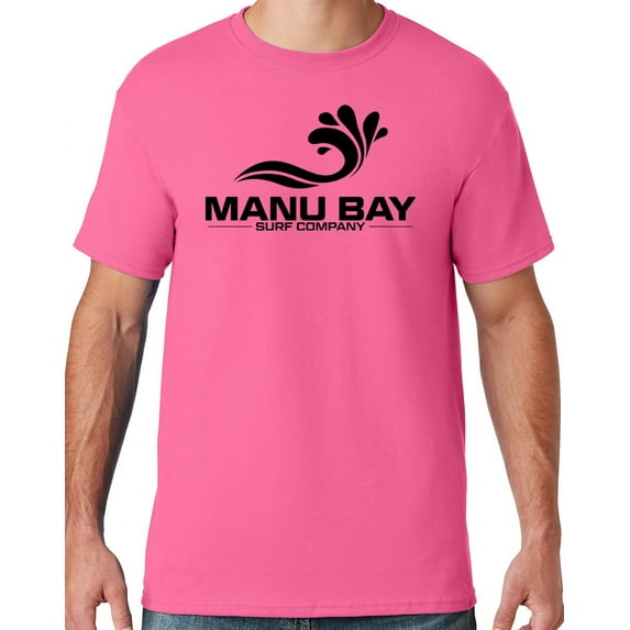 Mens Manu Bay Surf Company BLACK LOGO T-shirt, 5XL Neon Pink