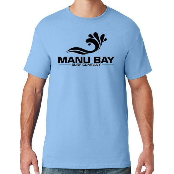 Mens Manu Bay Surf Company BLACK LOGO T-shirt, Small Light Blue