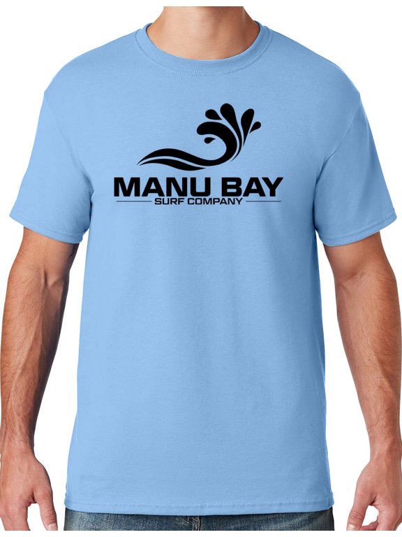 Mens Manu Bay Surf Company BLACK LOGO T-shirt, Small Light Blue