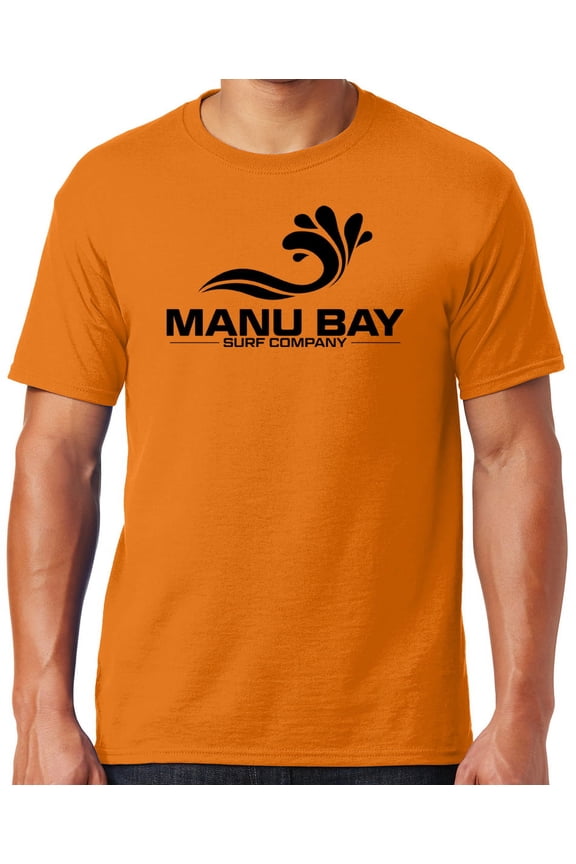 Mens Manu Bay Surf Company BLACK LOGO T-shirt, Small Tennessee Orange