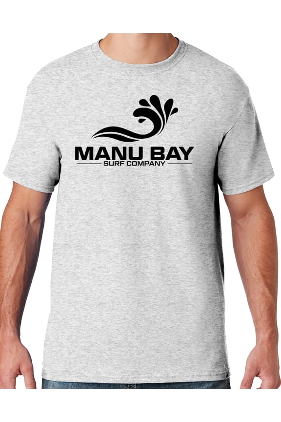 Mens Manu Bay Surf Company BLACK LOGO T-shirt, XL Ash Grey