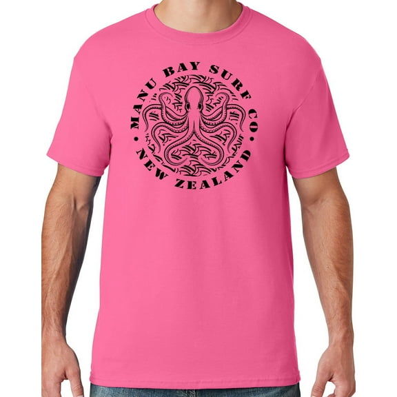 Mens Manu Bay Surf Company BLACK OCTOPUS T-shirt, 2XL Neon Pink