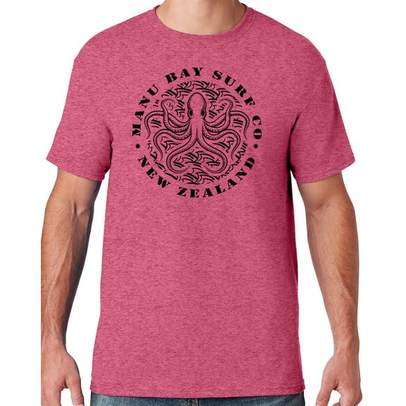 Mens Manu Bay Surf Company BLACK OCTOPUS T-shirt, 5XL Vintage Heather Red