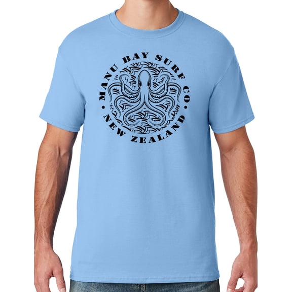 Mens Manu Bay Surf Company BLACK OCTOPUS T-shirt, Small Light Blue