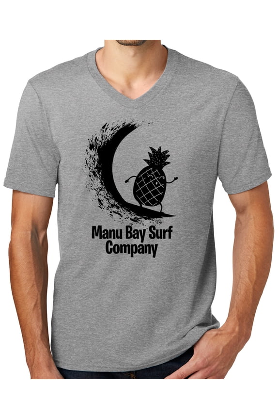 Mens Manu Bay Surf Company BLACK PINEAPPLE Surfer T-shirt, Small Light Heather Grey