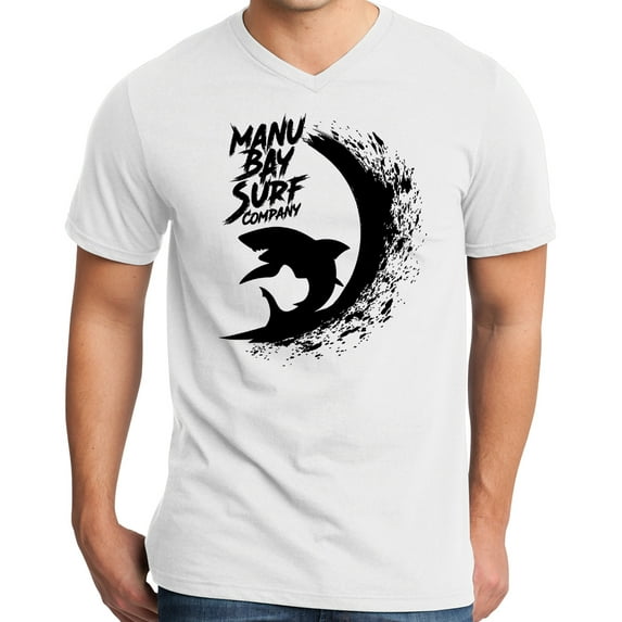 Mens Manu Bay Surf Company BLACK SHARK Surfer T-shirt, 4XL White