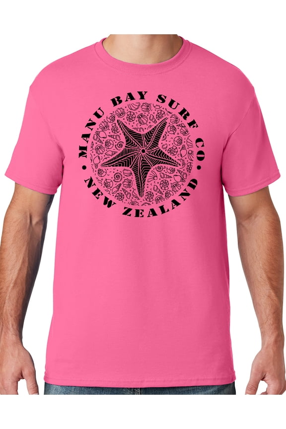 Mens Manu Bay Surf Company BLACK STARFISH T-shirt, 2XL Neon Pink