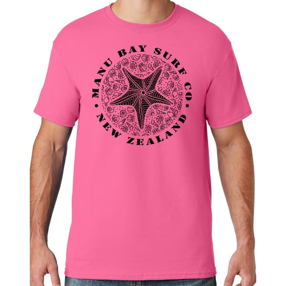 Mens Manu Bay Surf Company BLACK STARFISH T-shirt, XL Neon Pink