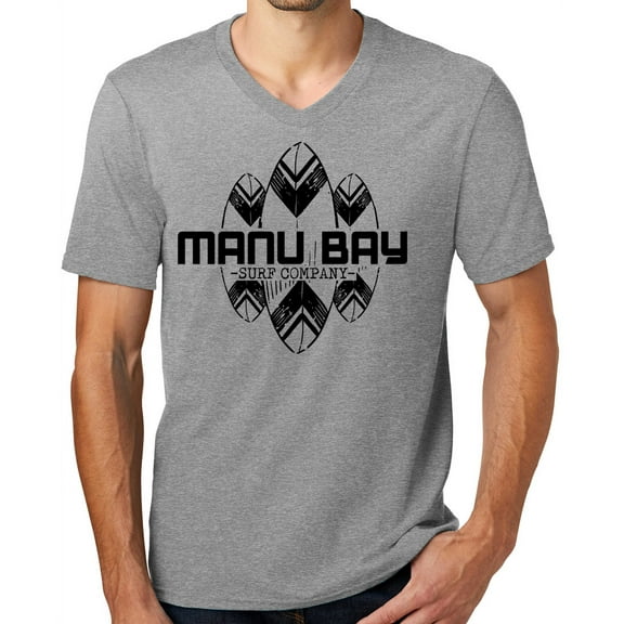 Mens Manu Bay Surf Company BLACK SURFBOARDS Surfer T-shirt, Large Light Heather Grey