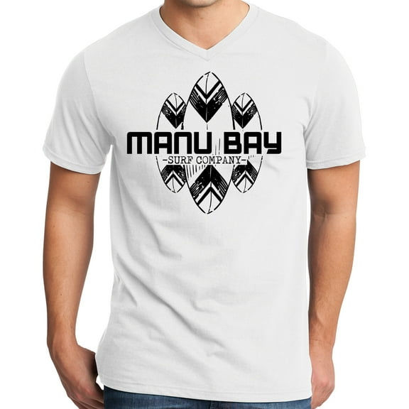 Mens Manu Bay Surf Company BLACK SURFBOARDS Surfer T-shirt, XL White
