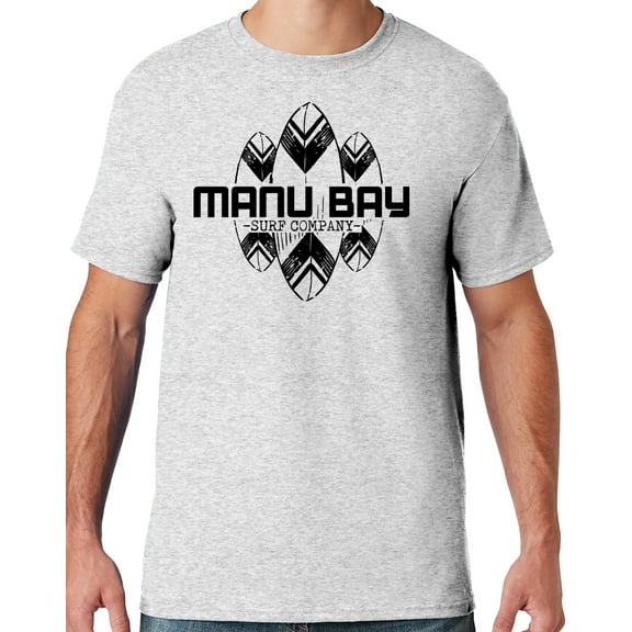 Mens Manu Bay Surf Company BLACK SURFBOARDS T-shirt, 2XL Ash Grey
